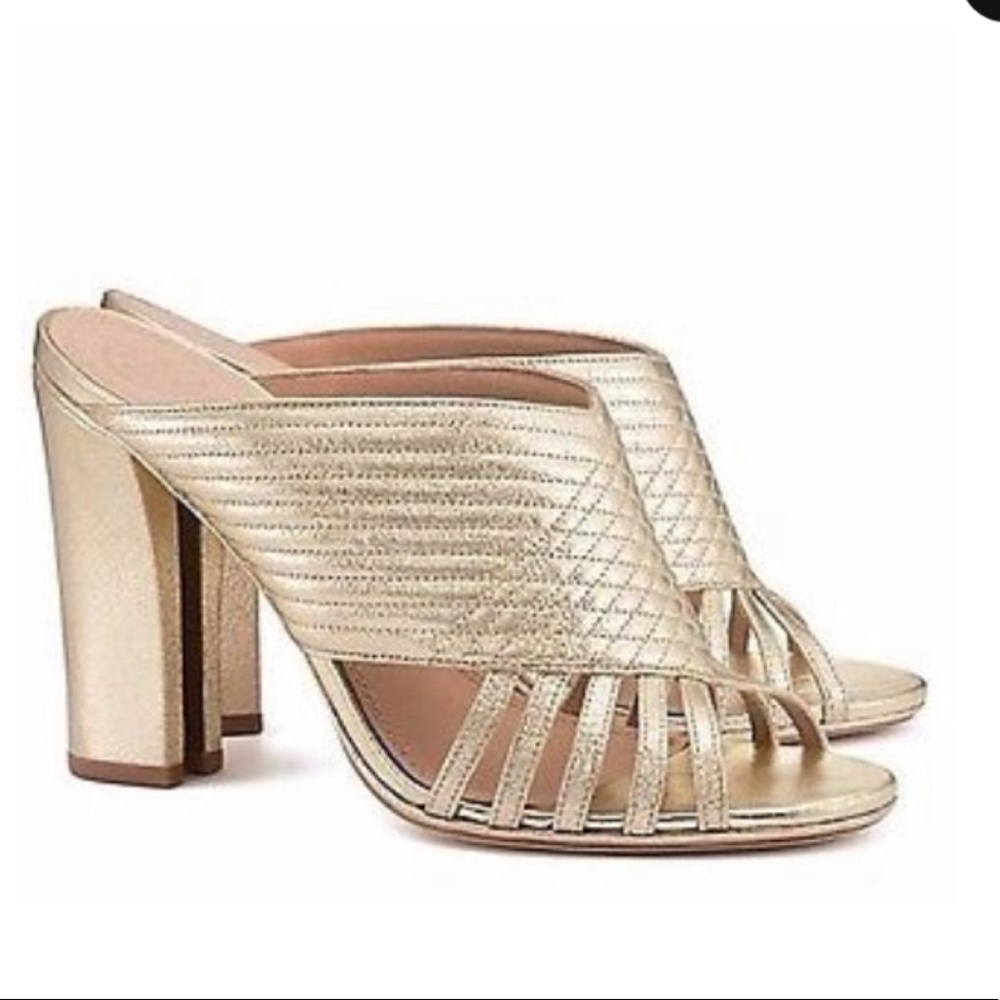 Tory Burch Gold Metallic Block Heel Mules